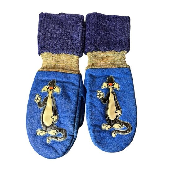 Vintage Sylvester Children's Blue Mittens RARE Warner Brothers Looney Tunes - Picture 1 of 9
